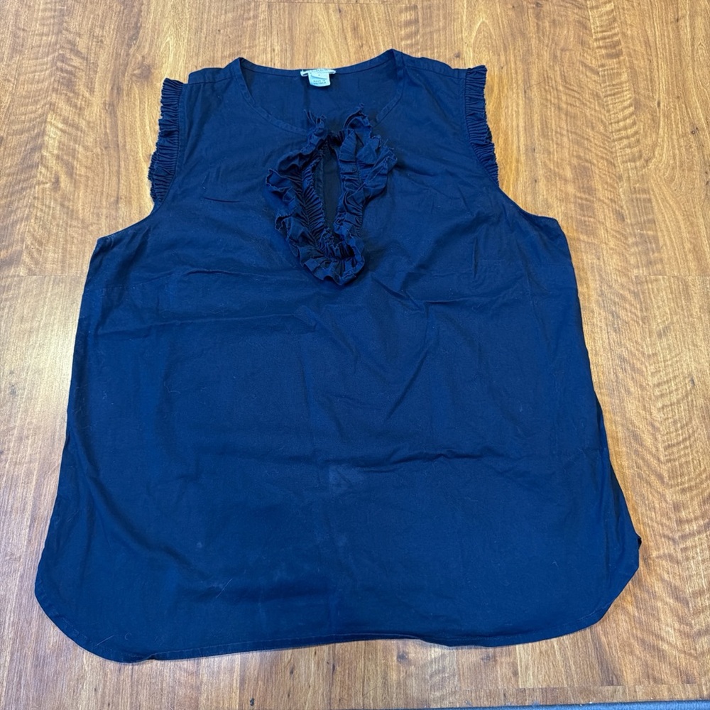 J. Crew Dark Blue Ruffle Blouse